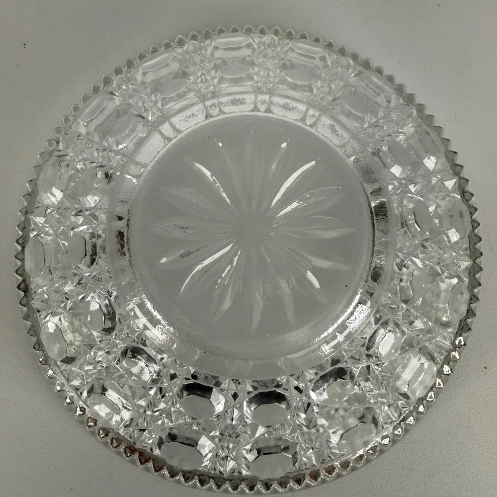 Vintage Clear Pressed Glass Candy Dish with Lid Diamond Point Thumbprint 8 Inch